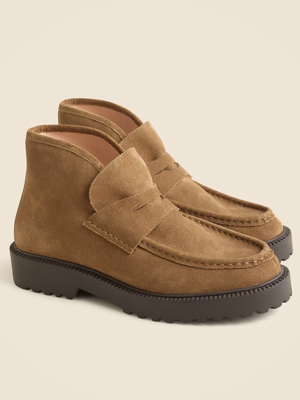 MAKE AN OFFER J CREW Lug Sole Loafer Boot Over the Moon Suede